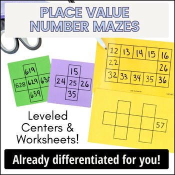10 More 10 Less Differentiated Place Value & Hundreds Chart Centers & Worksheets