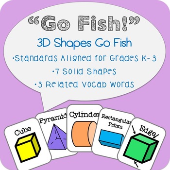 3D Shapes Go Fish! Solid Shapes Geometry Math Center!