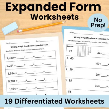 Expanded Form & Standard Form Worksheets: 2-4 Digit Number Practice Activities