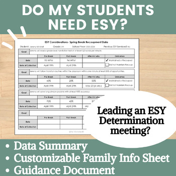 Extended School Year Decision Making Teacher Guide & Parent Explanation for ESY