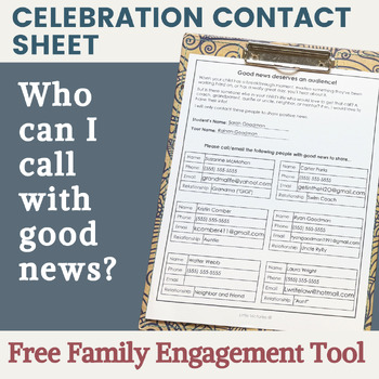 Free Celebration Contact Form - Positive Phone Calls Home - Family Engagement