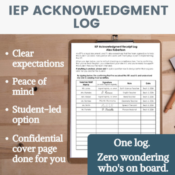 IEP Acknowledgment Receipt Log | Signature Tracker for Teacher & Staff Sign-Off