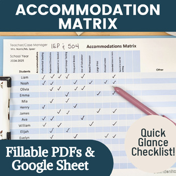 IEP & 504 Accommodations Tracker Matrix: Fillable PDF & Google Sheets Template