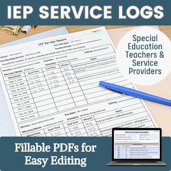 IEP Service Logs for Teachers & Related Service Providers- Fillable PDF Forms