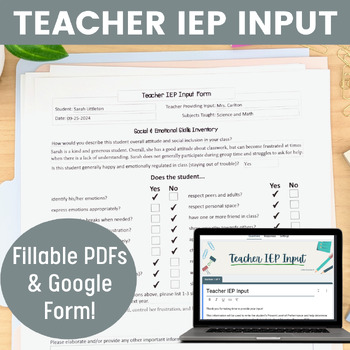 Teacher Input Forms IEP Survey & Questionnaires in Fillable PDFs & Google Forms